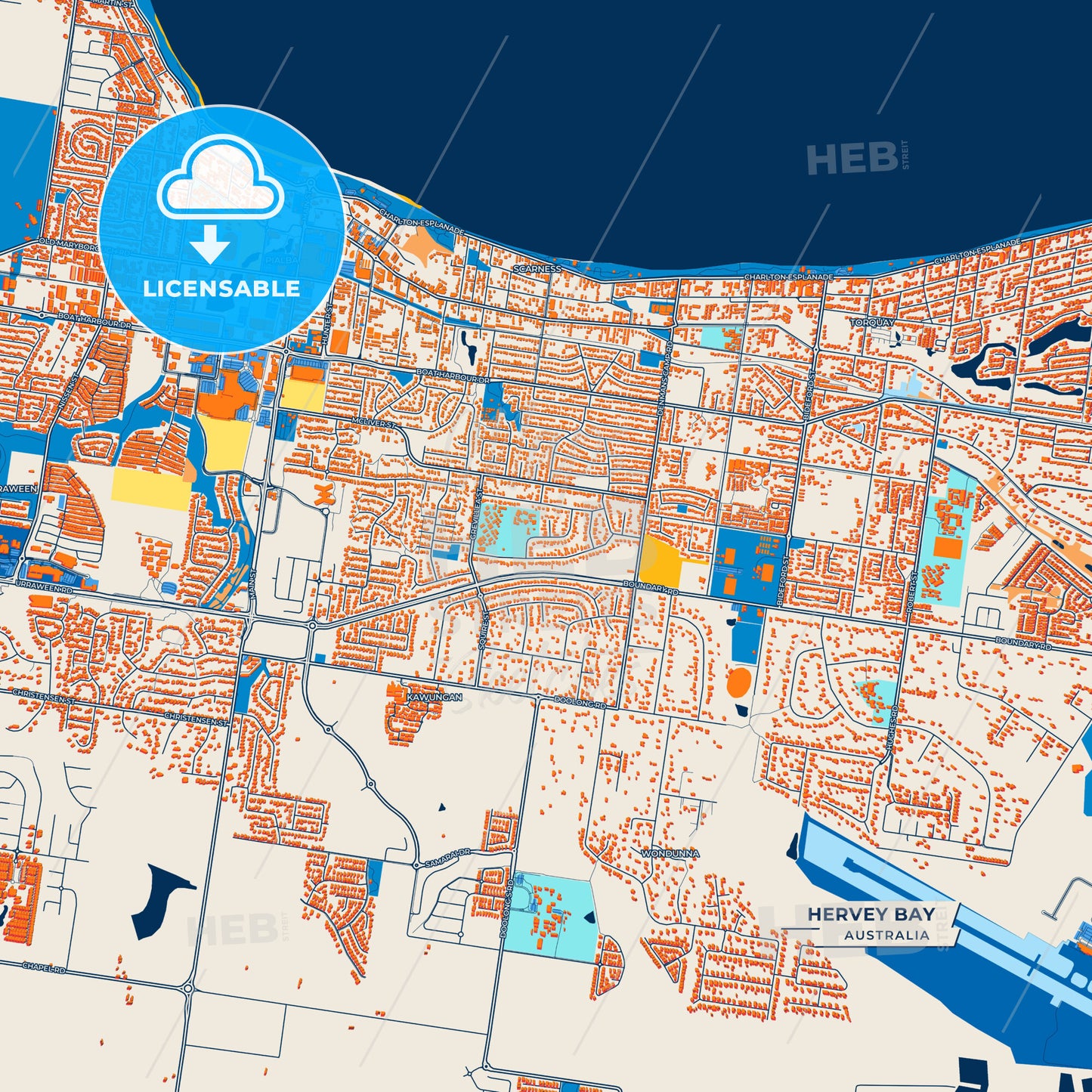 Canvas Print Template of Hervey Bay Street Map