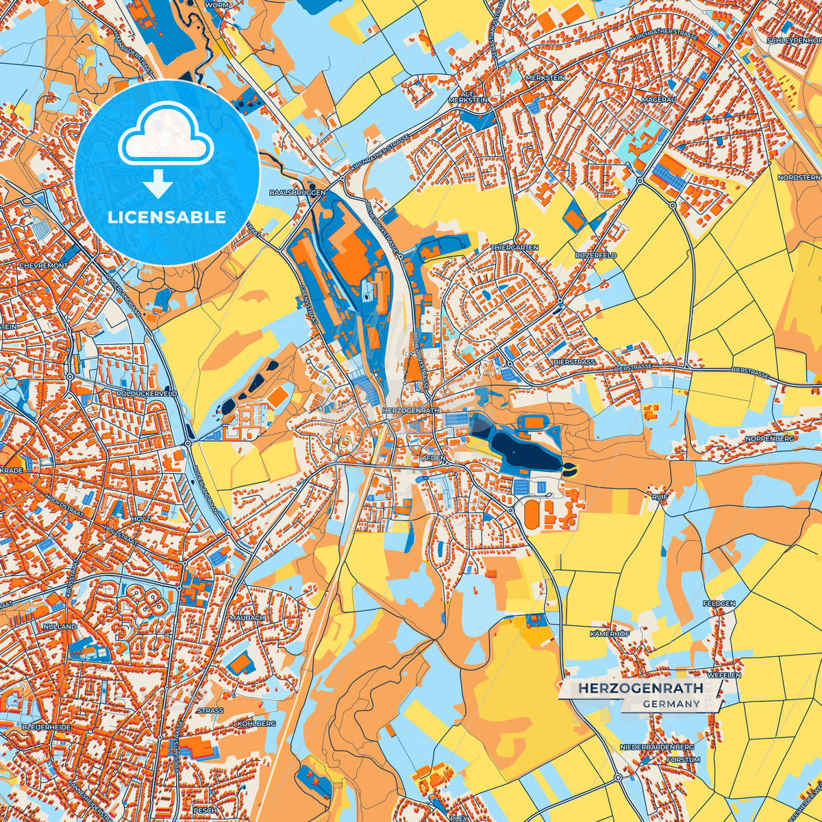 Canvas Print Template of Herzogenrath Street Map