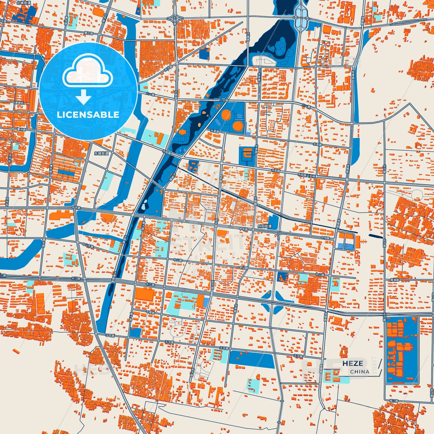 Canvas Print Template of Heze Street Map