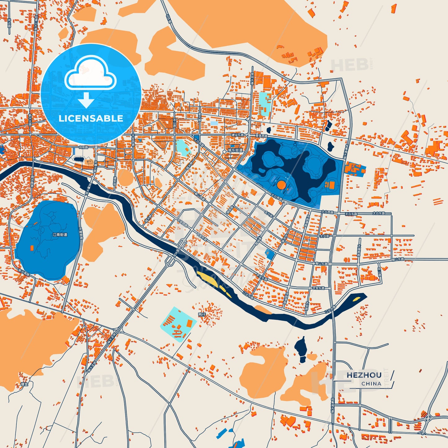 Canvas Print Template of Hezhou Street Map