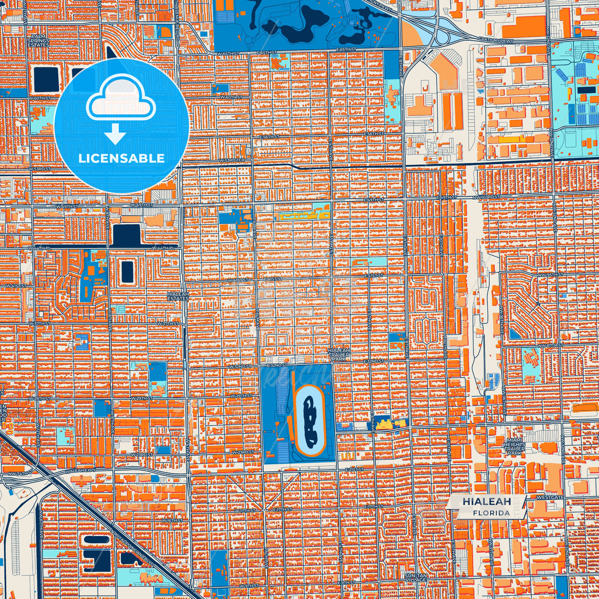 Canvas Print Template of Hialeah Street Map