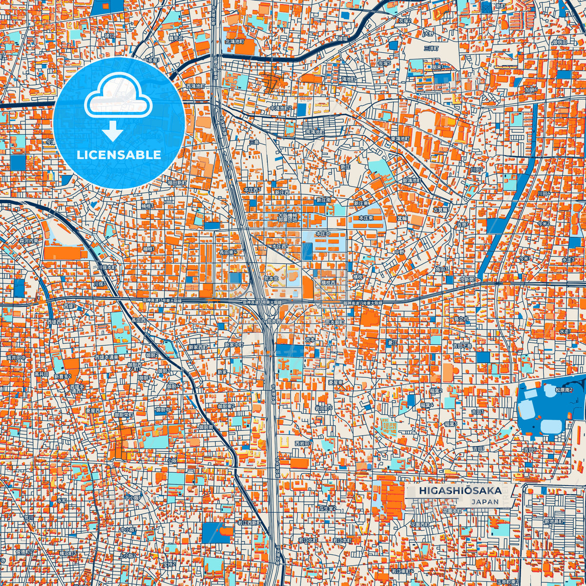 Canvas Print Template of Higashiōsaka Street Map