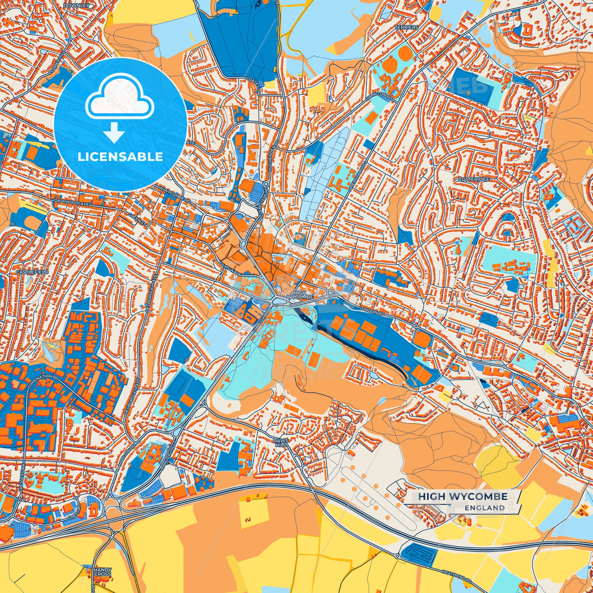 Canvas Print Template of High Wycombe Street Map