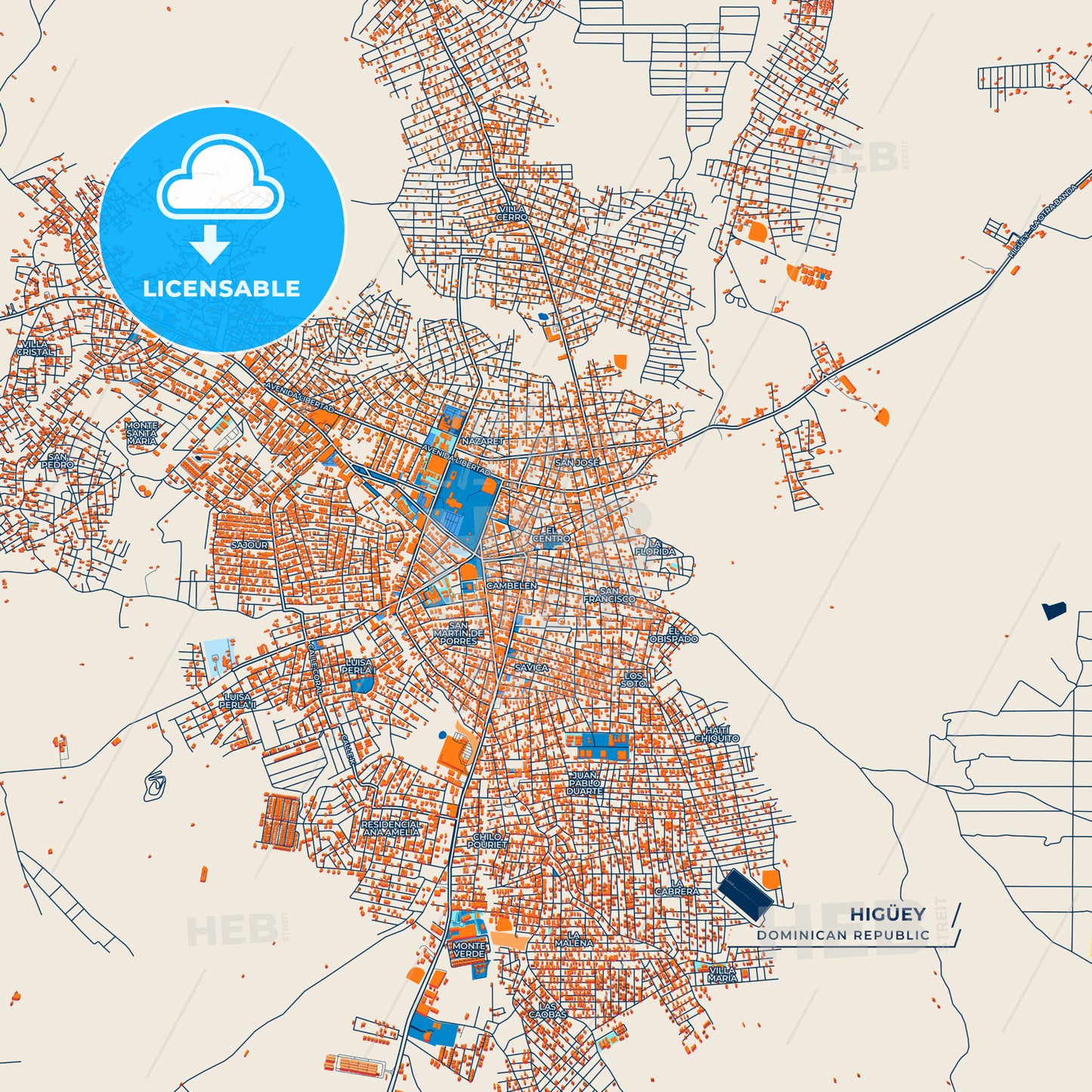 Canvas Print Template of Higüey Street Map