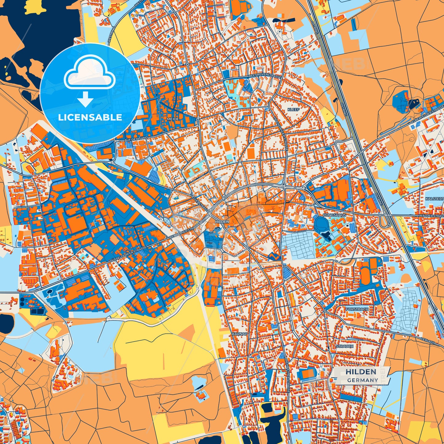 Canvas Print Template of Hilden Street Map