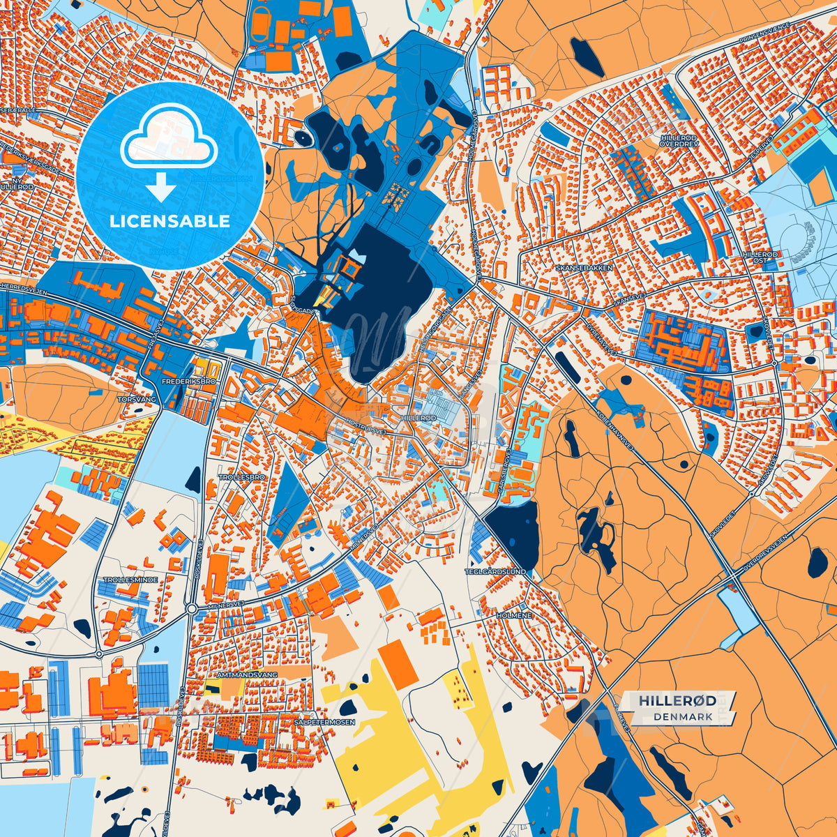 Canvas Print Template of Hillerød Street Map