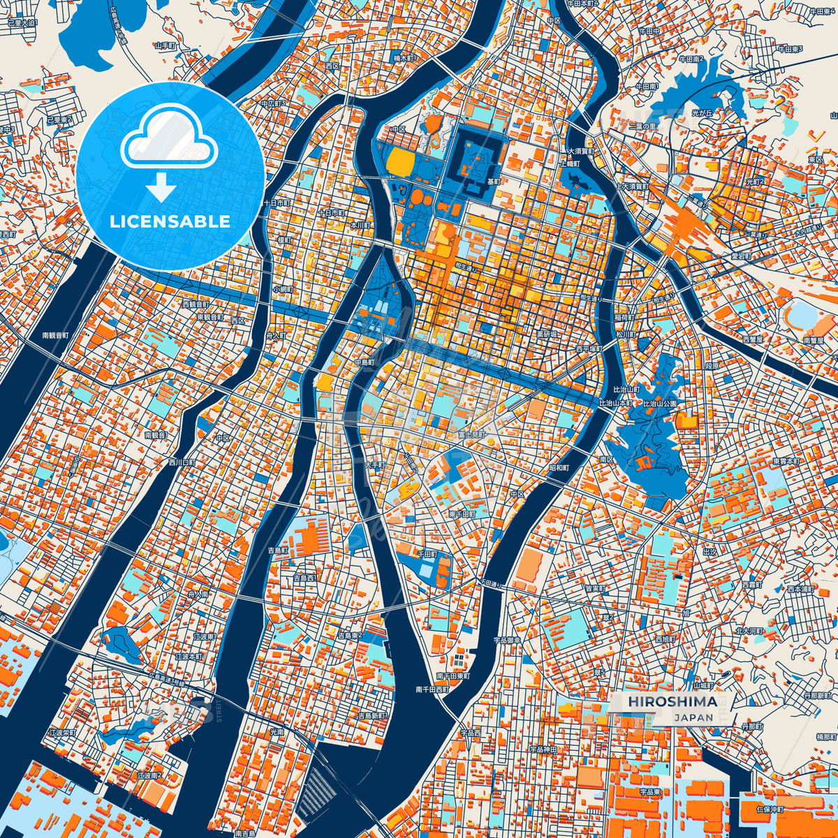 Canvas Print Template of Hiroshima Street Map