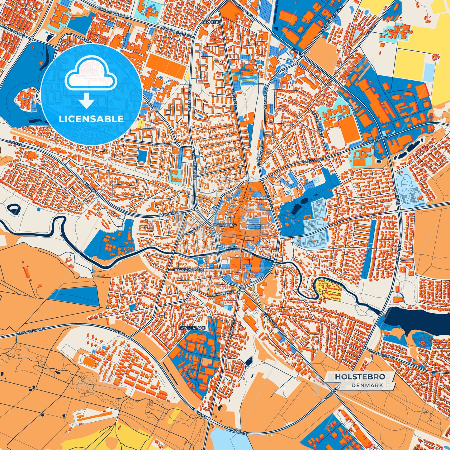 Canvas Print Template of Holstebro Street Map