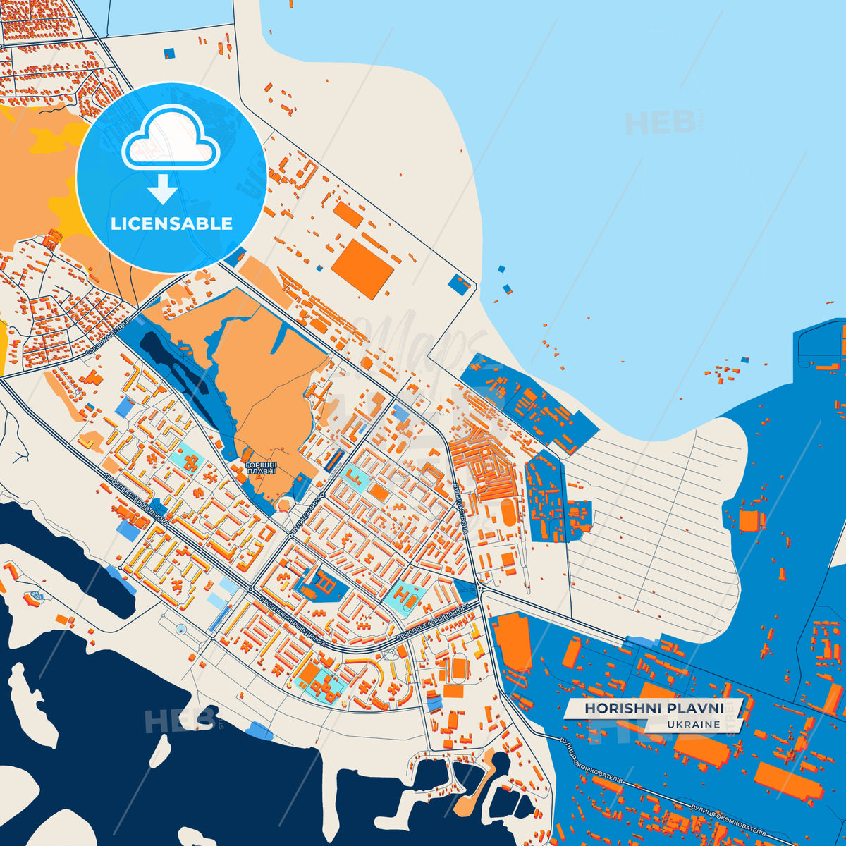 Canvas Print Template of Horishni Plavni Street Map