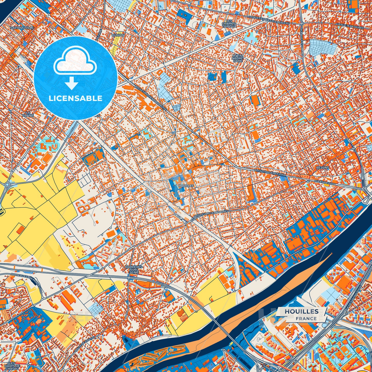 Canvas Print Template of Houilles Street Map