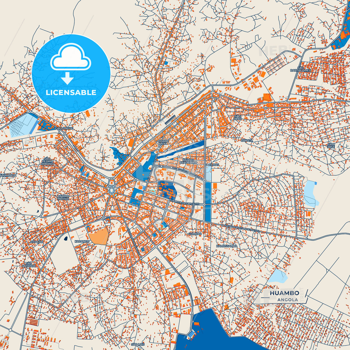 Canvas Print Template of Huambo Street Map