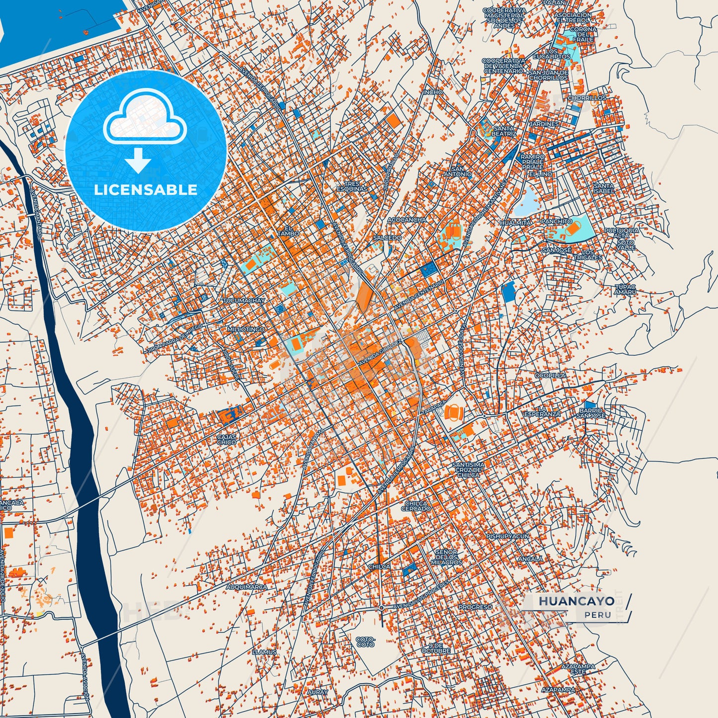 Canvas Print Template of Huancayo Street Map