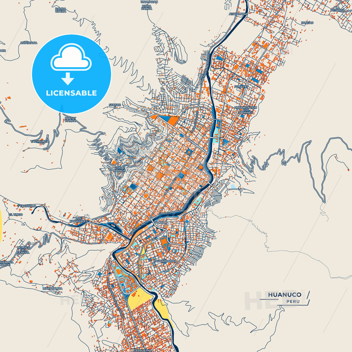 Canvas Print Template of Huanuco Street Map