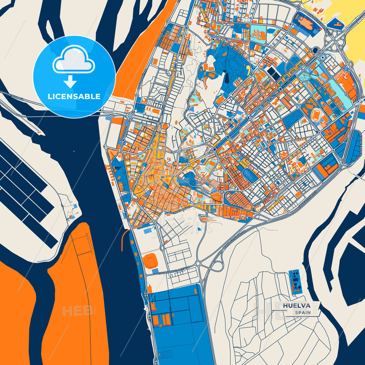 Canvas Print Template of Huelva Street Map