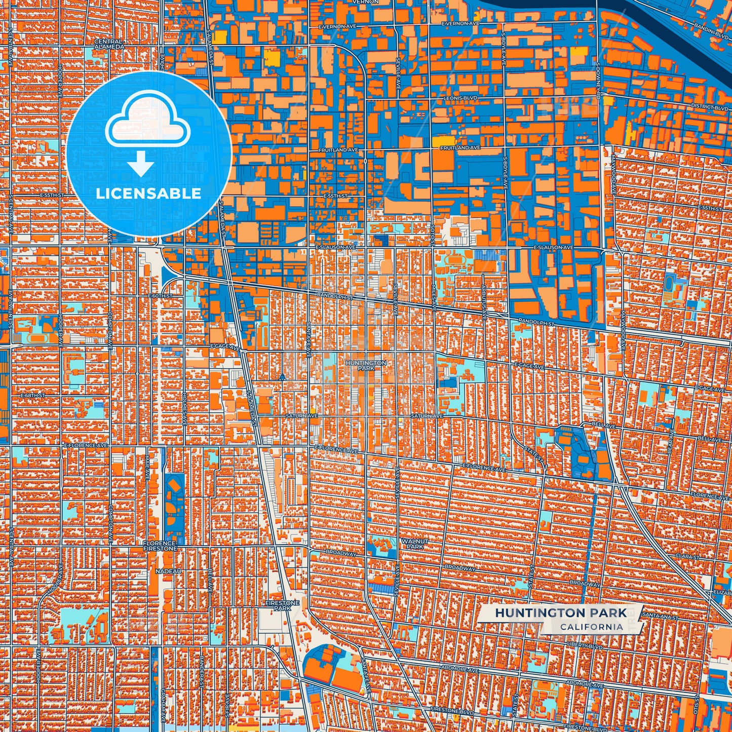 Canvas Print Template of Huntington Park Street Map