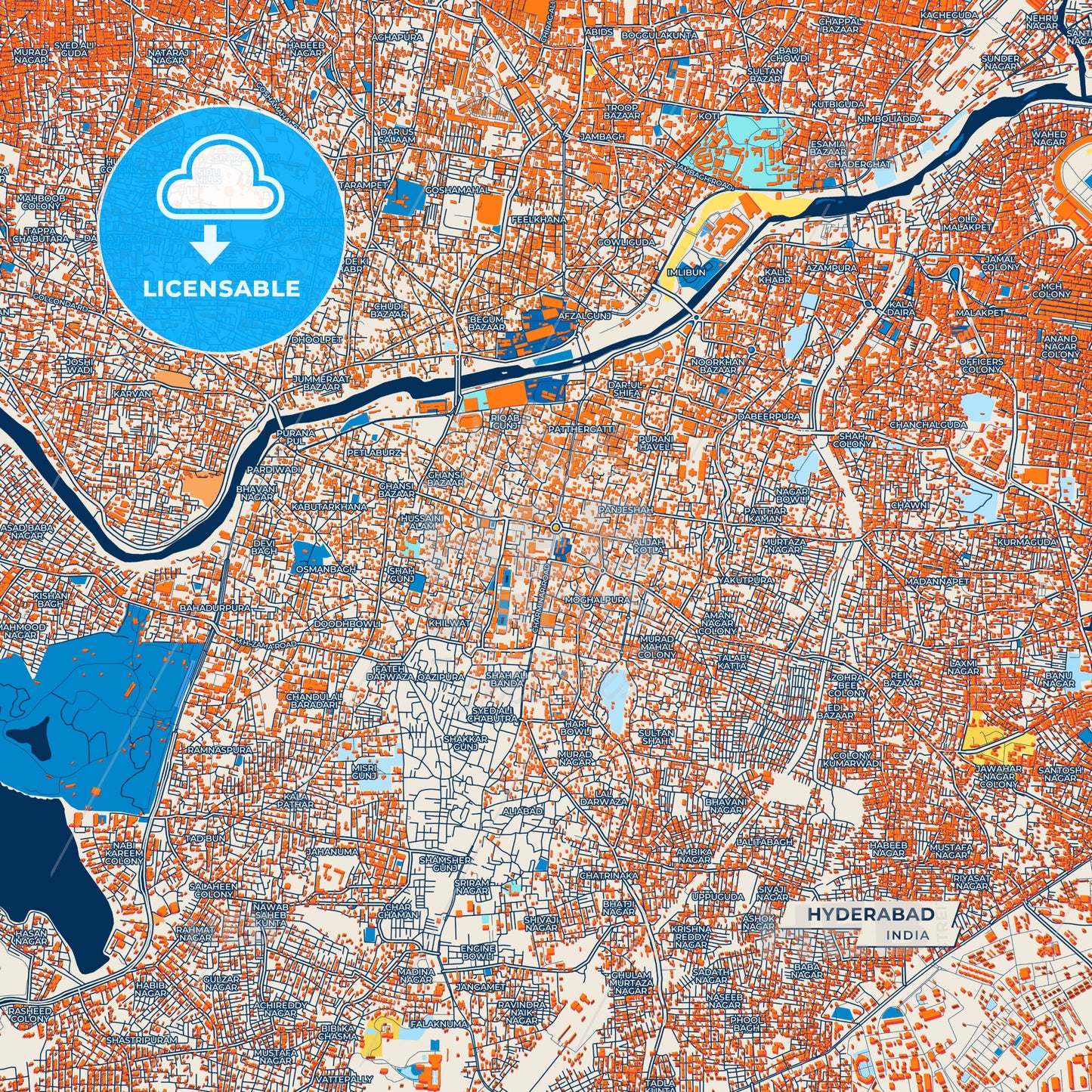 Canvas Print Template of Hyderabad Street Map