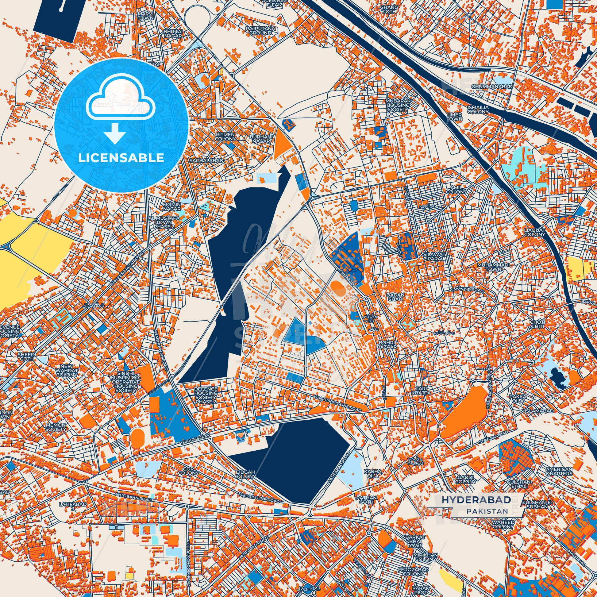 Canvas Print Template of Hyderabad Street Map