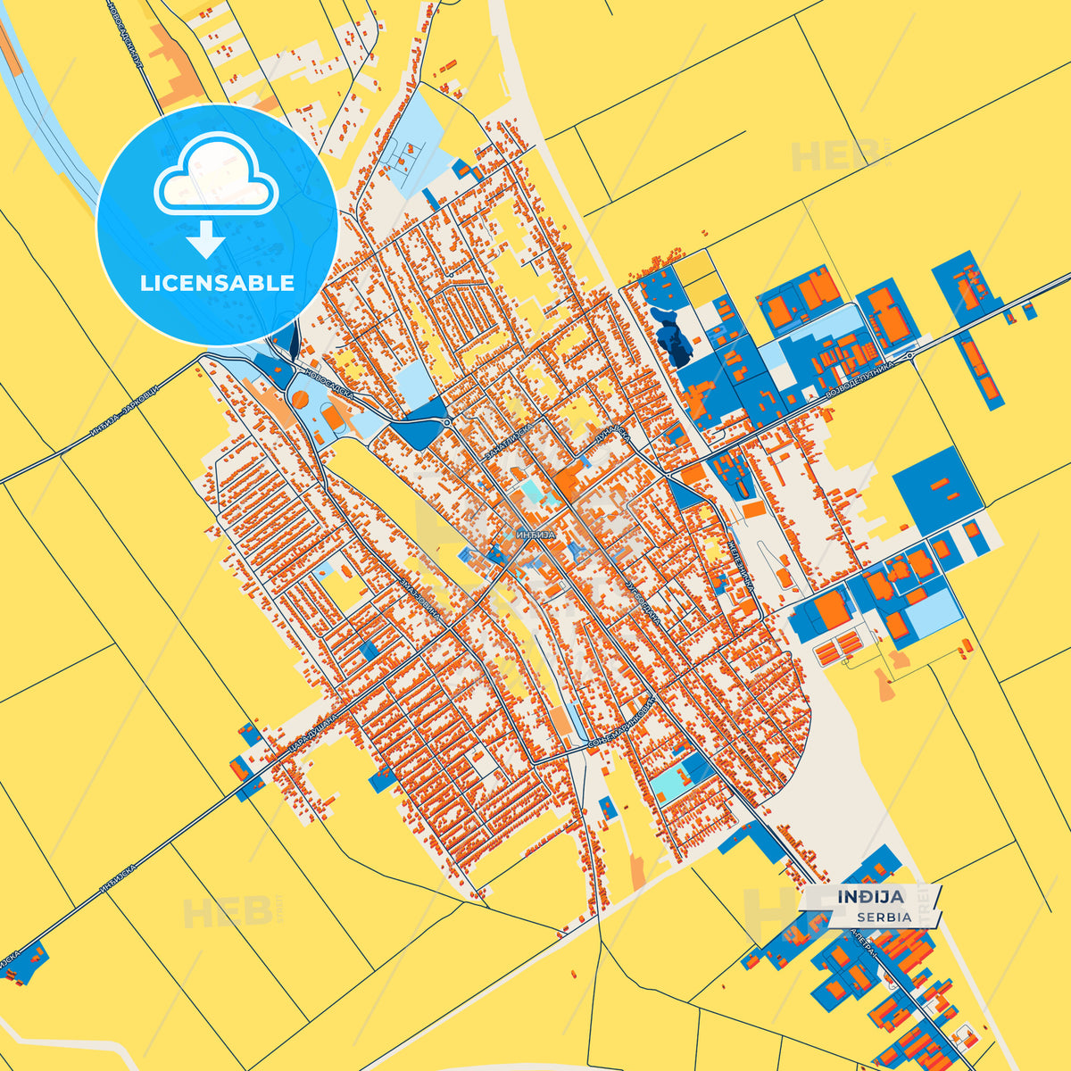 Canvas Print Template of Inđija Street Map