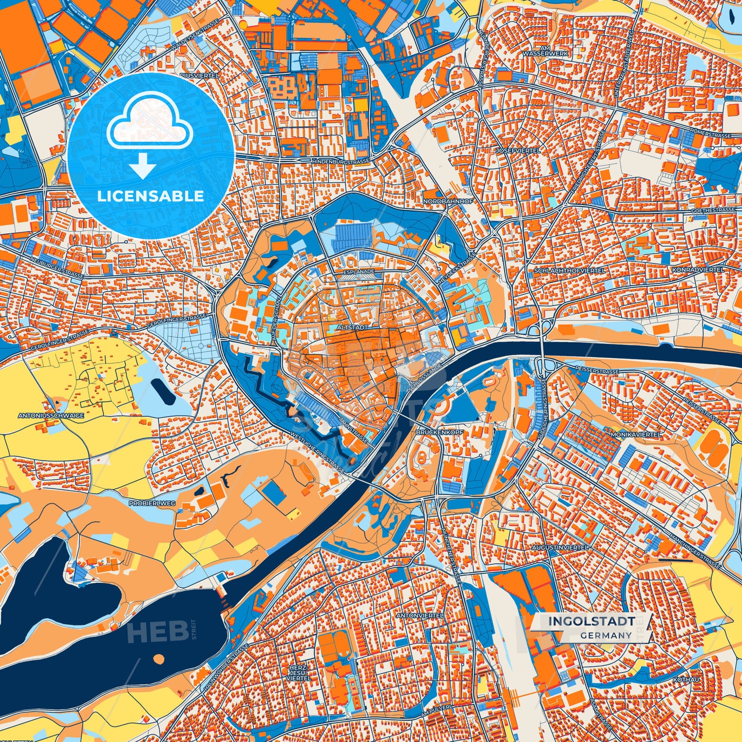 Canvas Print Template of Ingolstadt Street Map