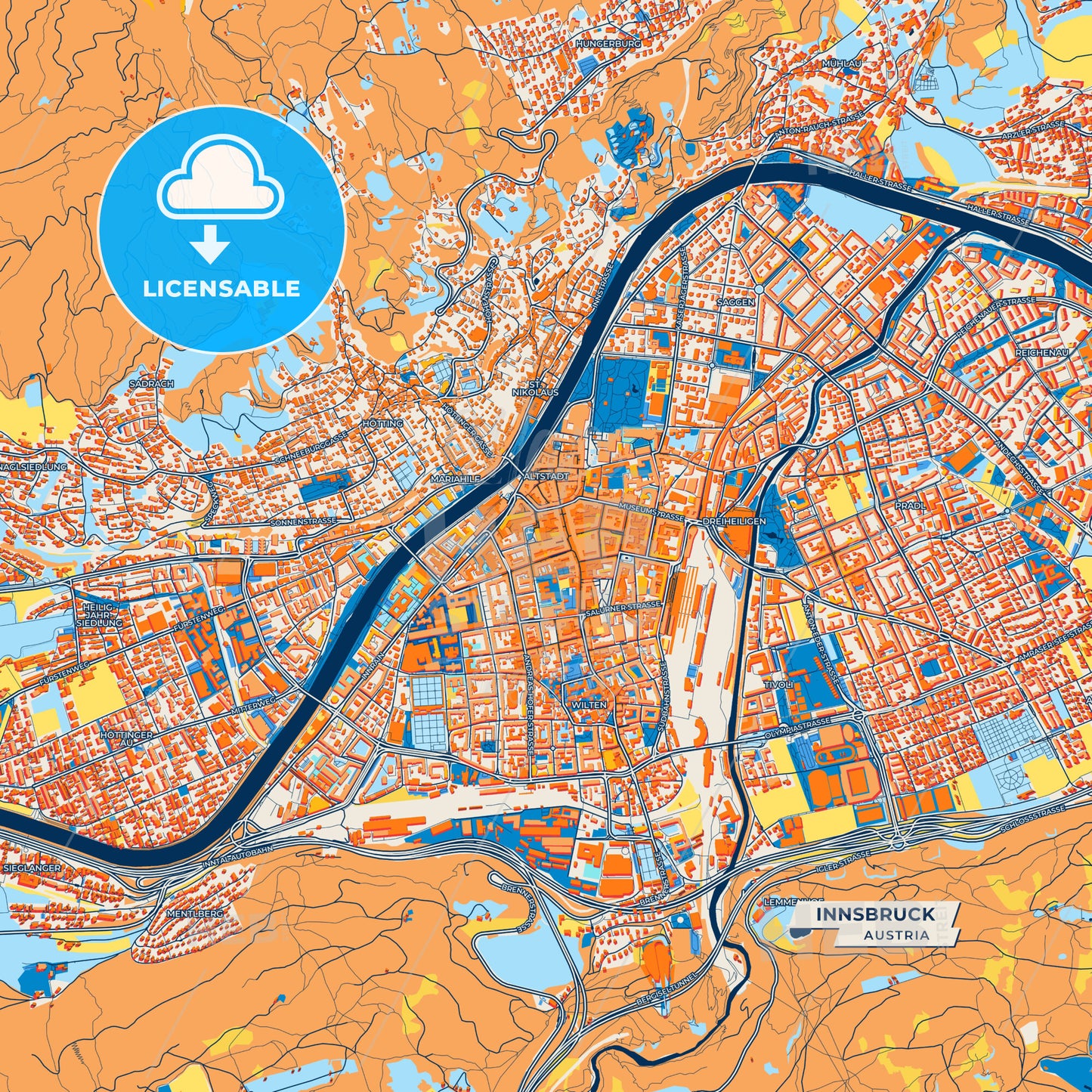 Canvas Print Template of Innsbruck Street Map
