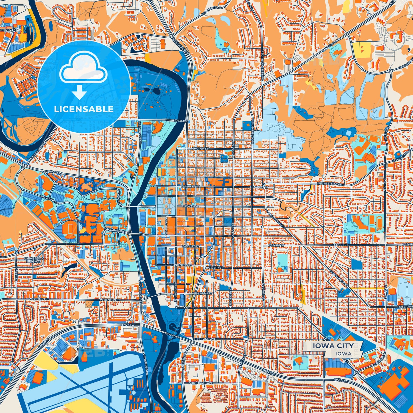 Canvas Print Template of Iowa City Street Map