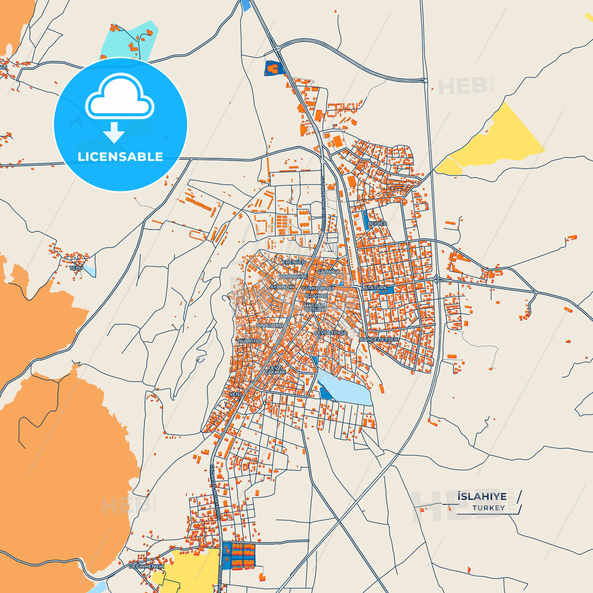 Canvas Print Template of İslahiye Street Map