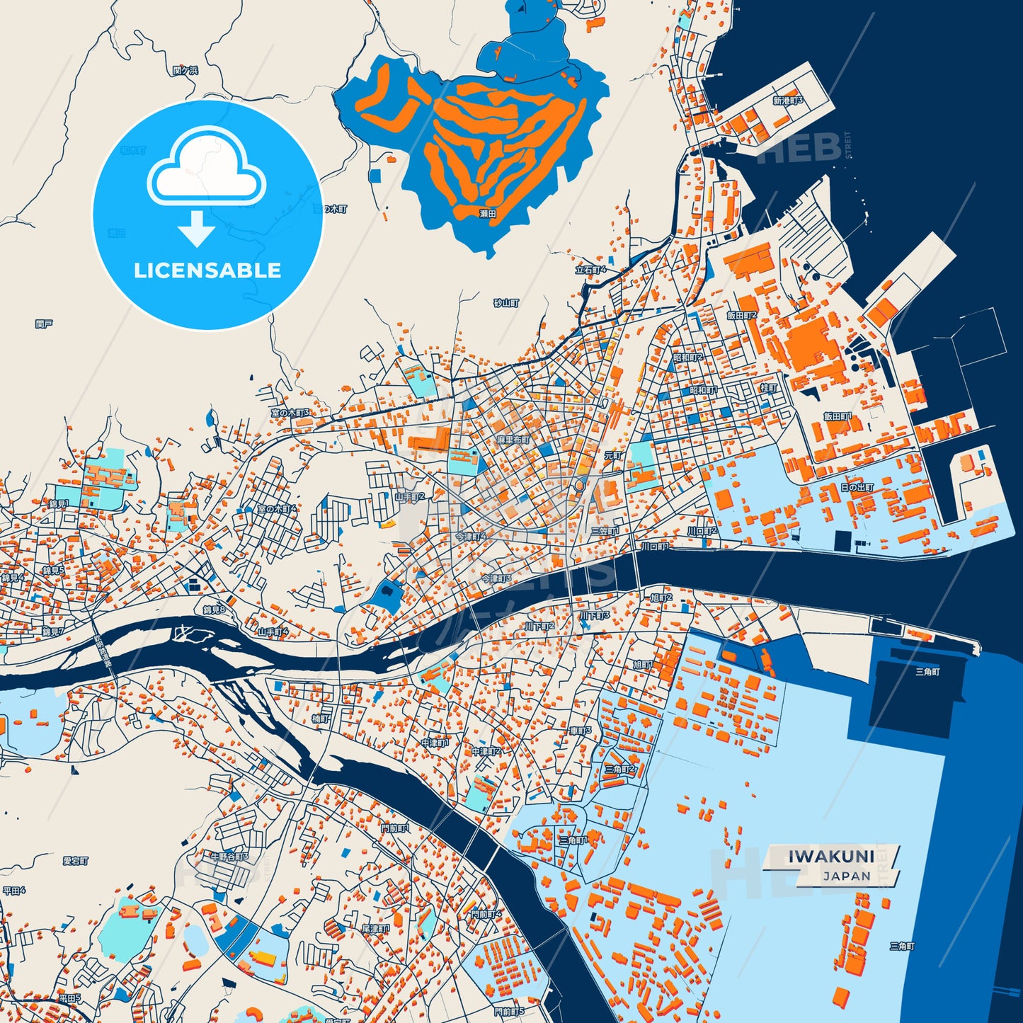 Canvas Print Template of Iwakuni Street Map