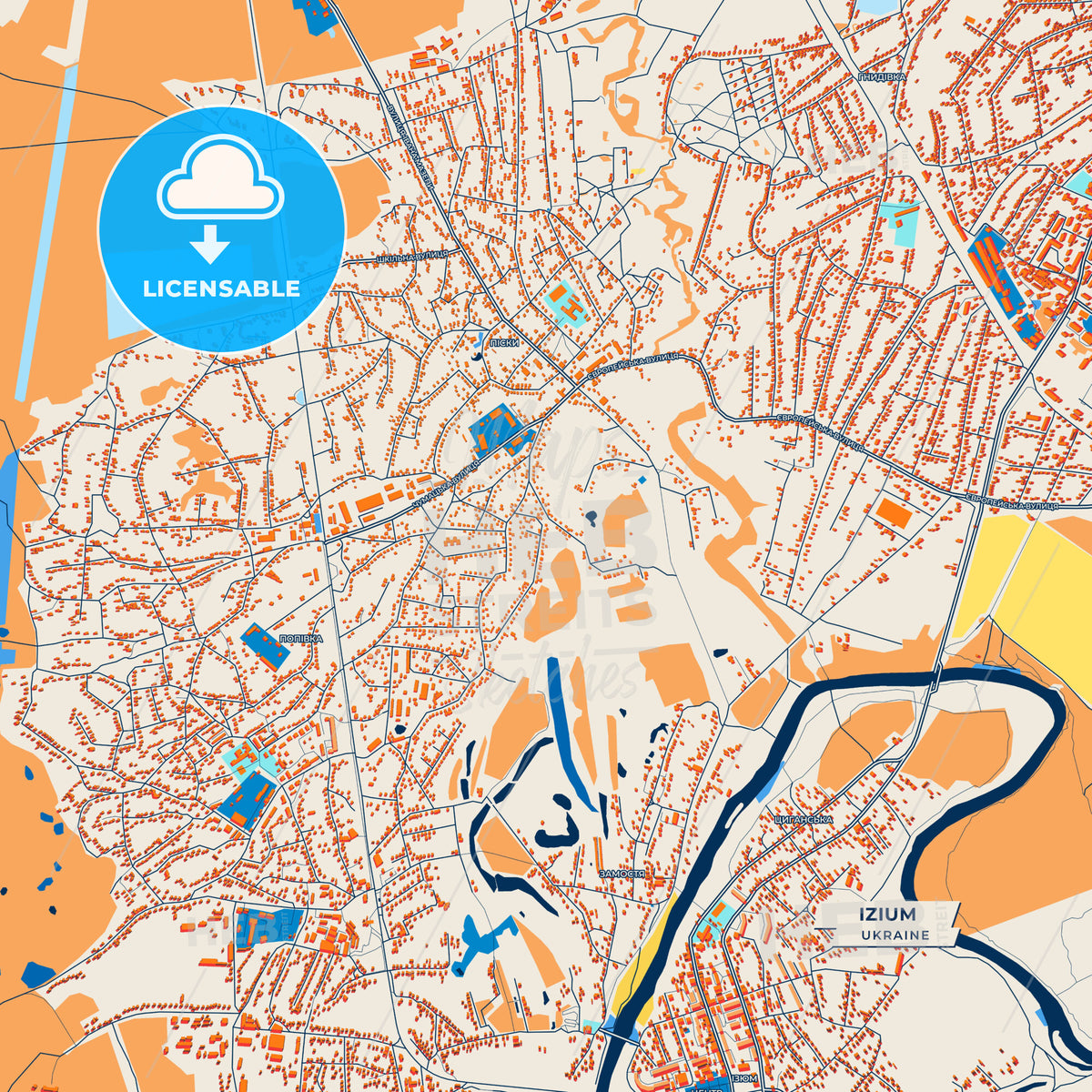Canvas Print Template of Izium Street Map