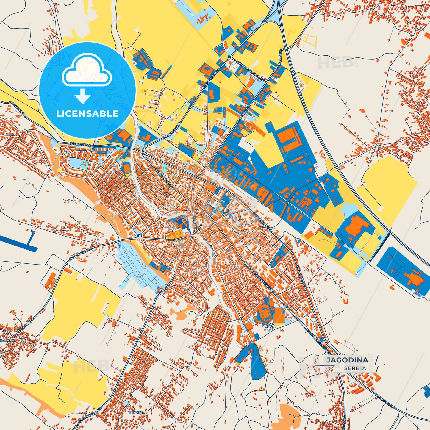 Canvas Print Template of Jagodina Street Map