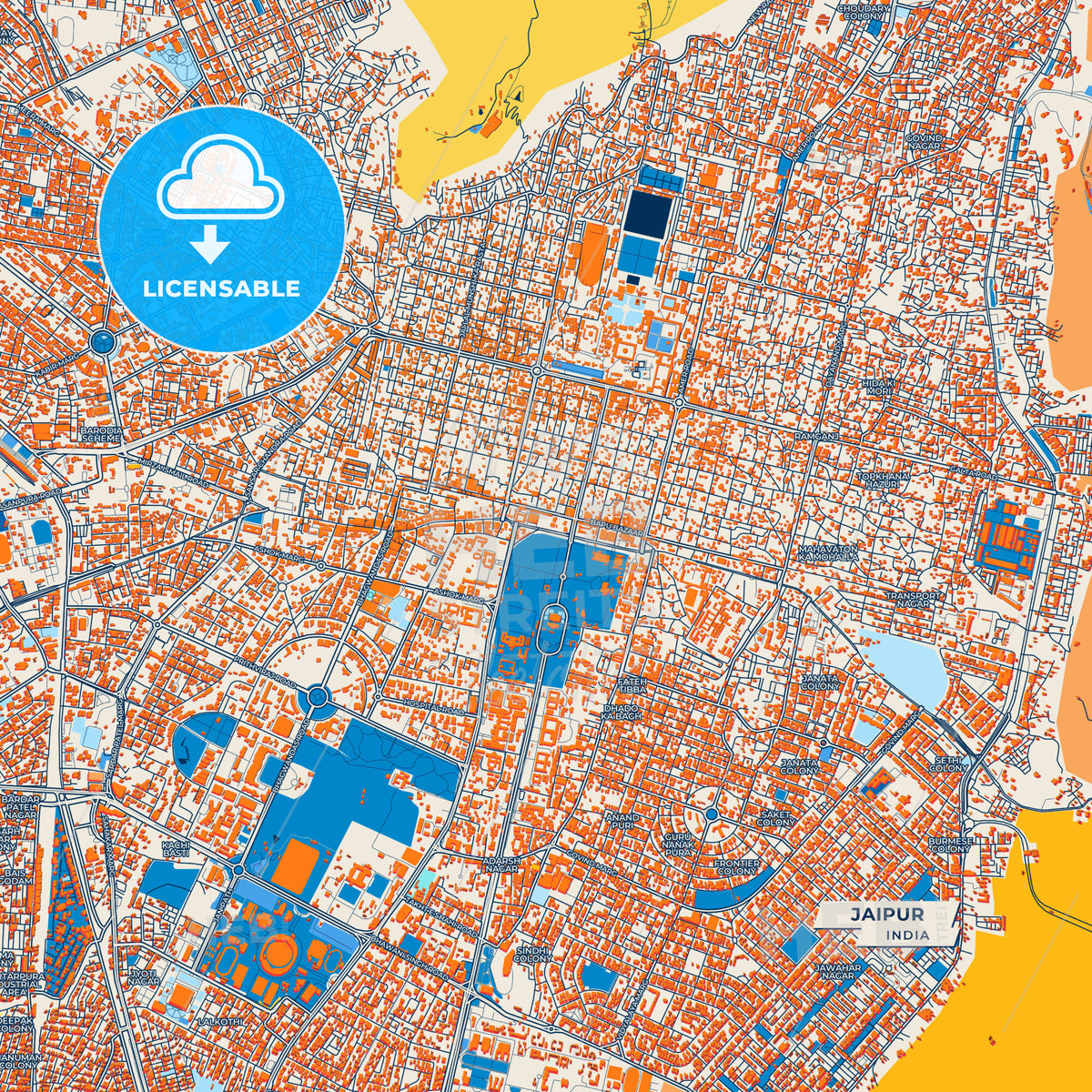 Canvas Print Template of Jaipur Street Map