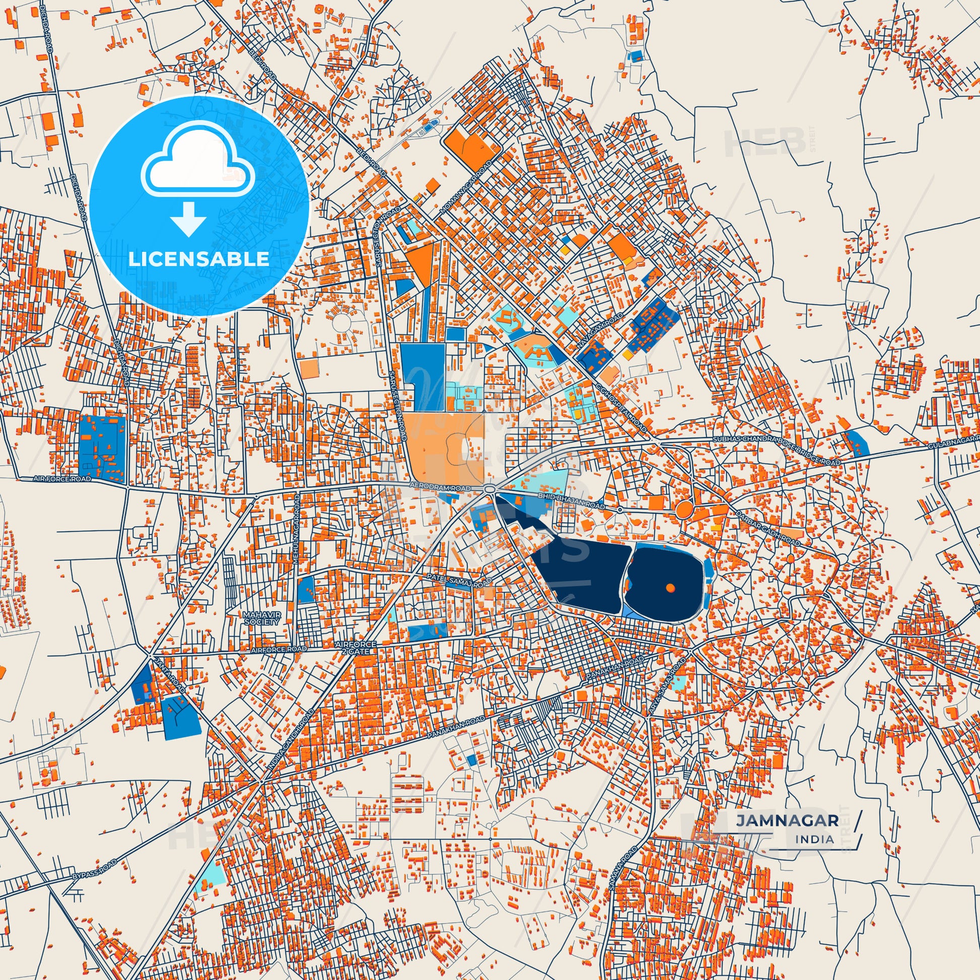 Canvas Print Template of Jamnagar Street Map