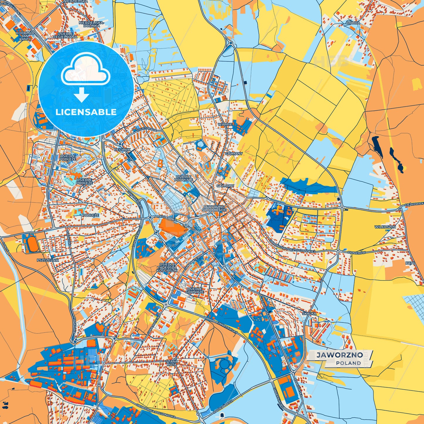 Canvas Print Template of Jaworzno Street Map