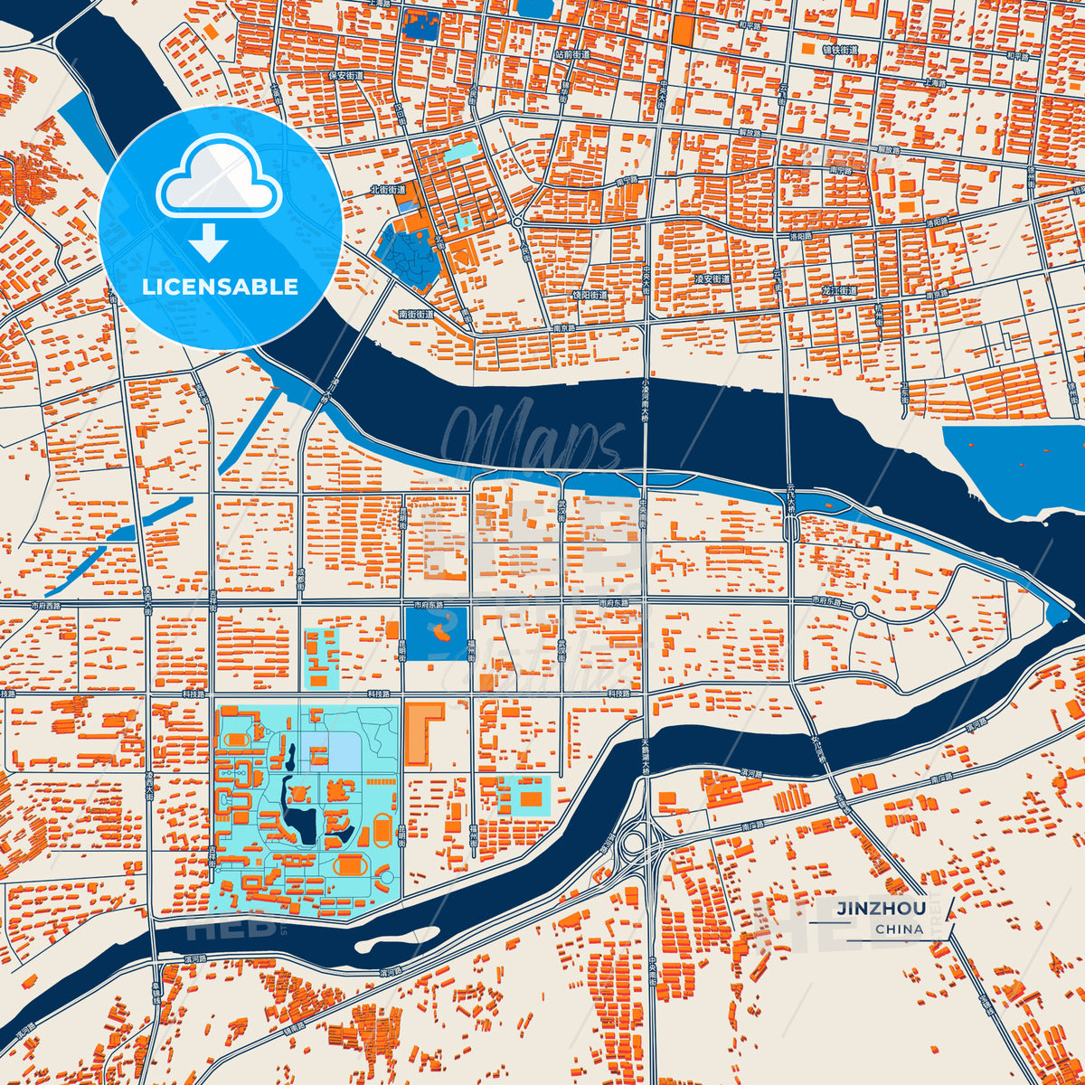 Canvas Print Template of Jinzhou Street Map