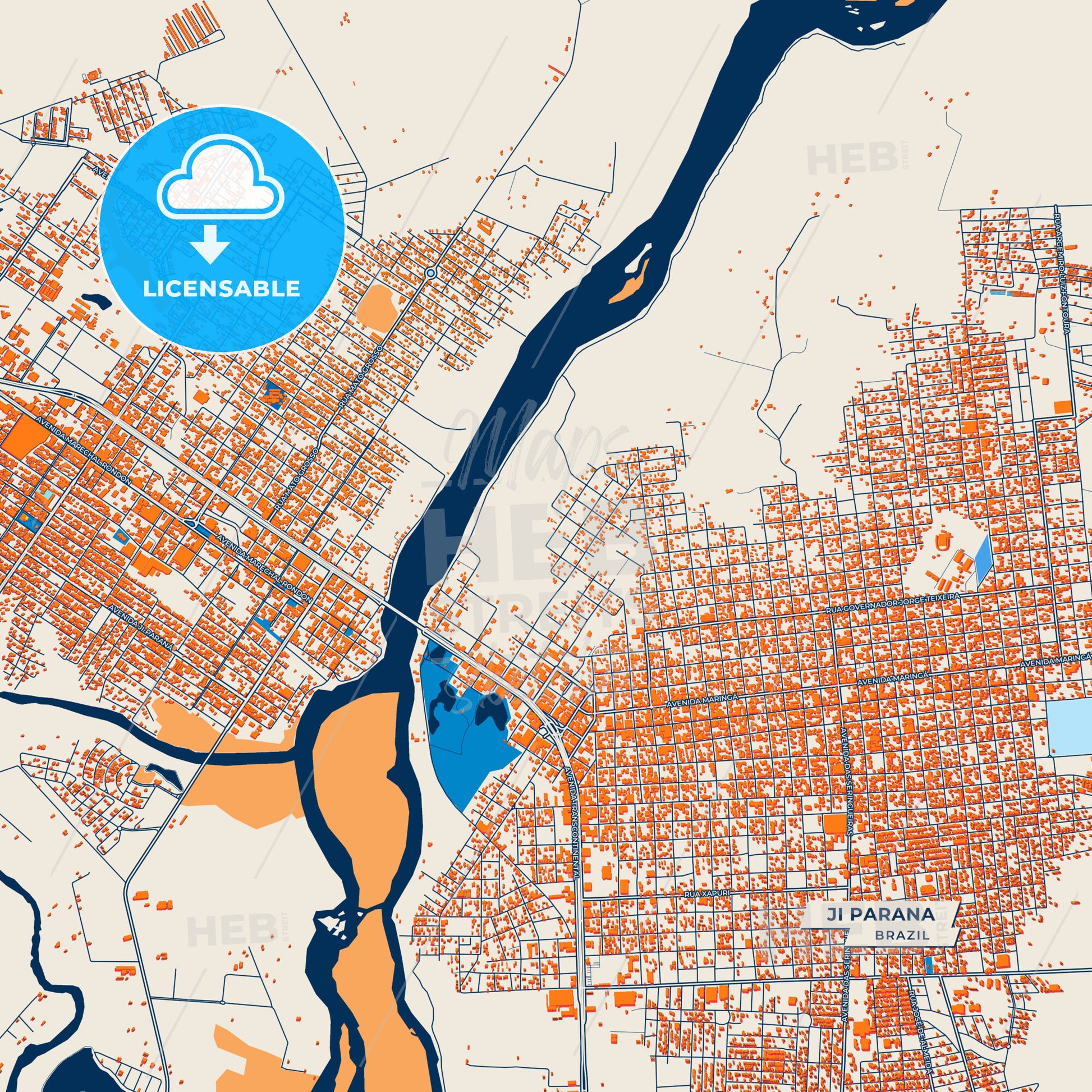 Canvas Print Template of Ji Parana Street Map