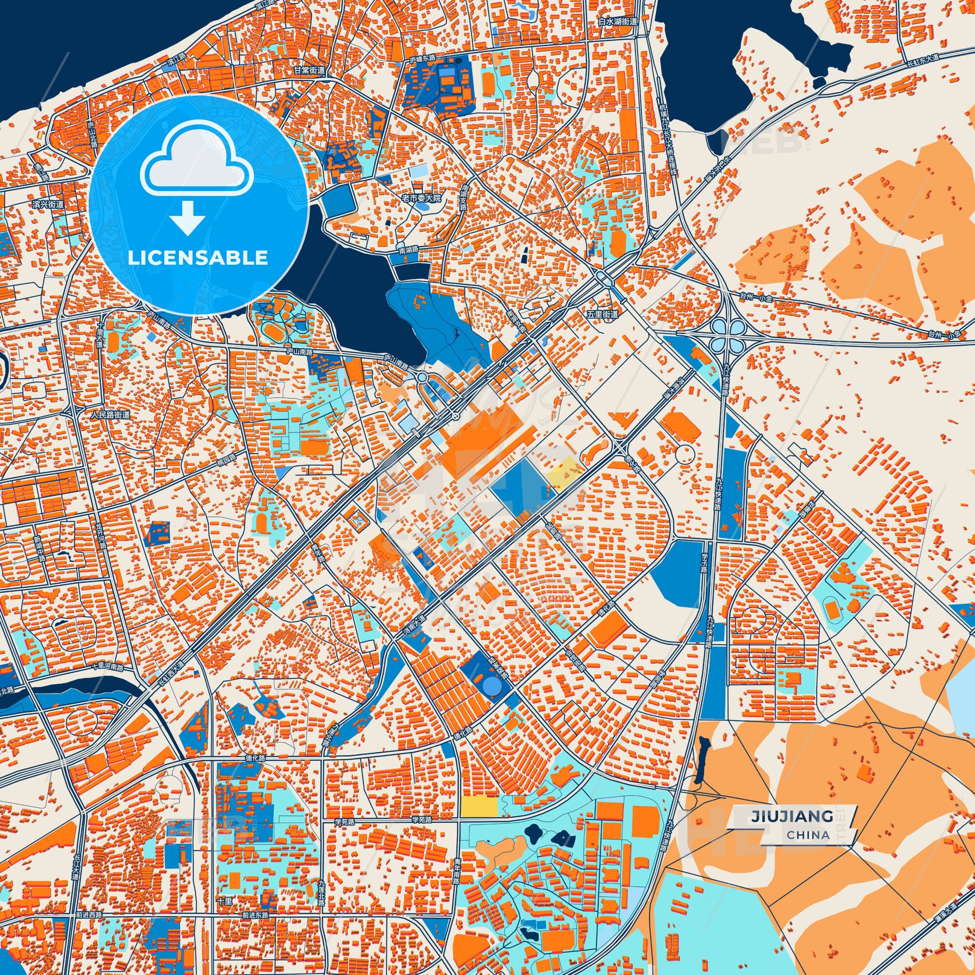 Canvas Print Template of Jiujiang Street Map