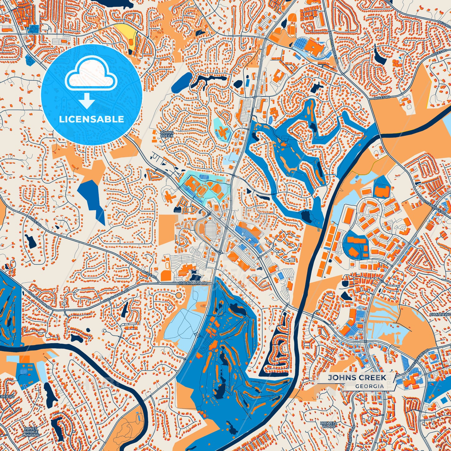Canvas Print Template of Johns Creek Street Map