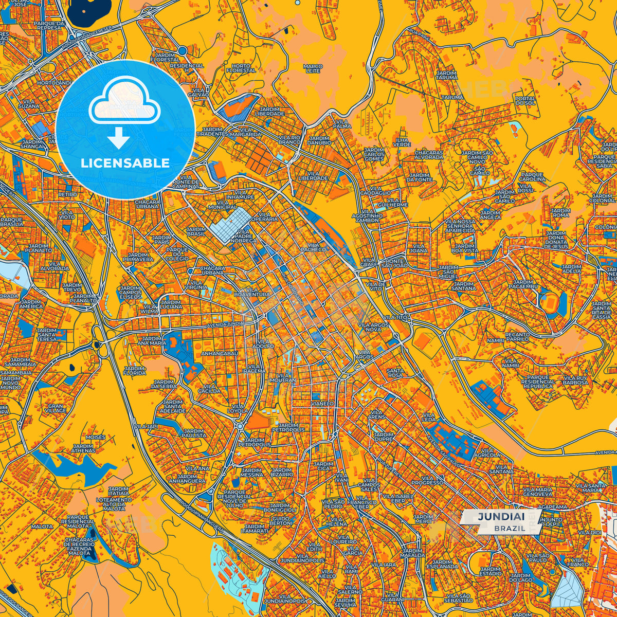 Canvas Print Template of Jundiai Street Map
