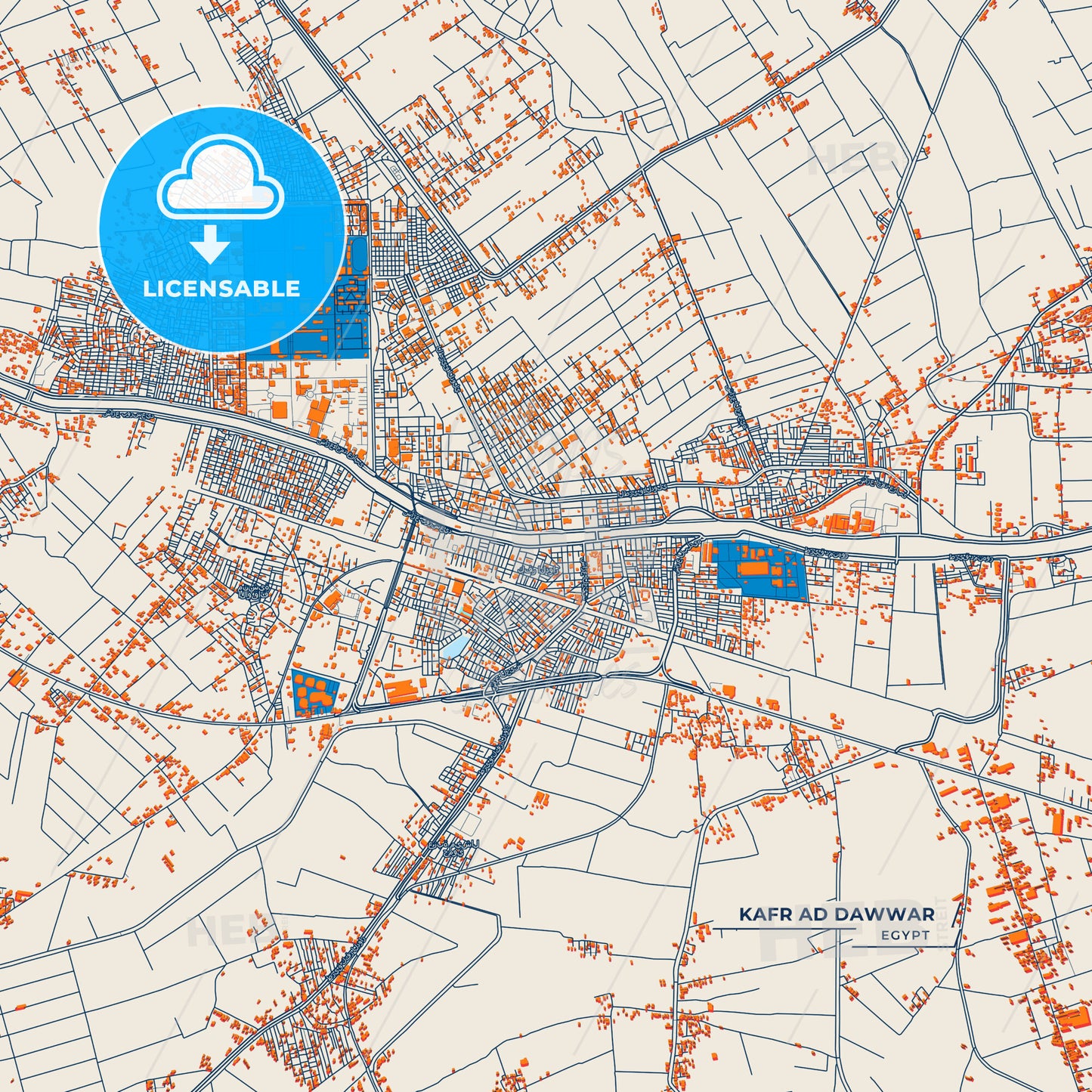 Canvas Print Template of Kafr ad Dawwar Street Map