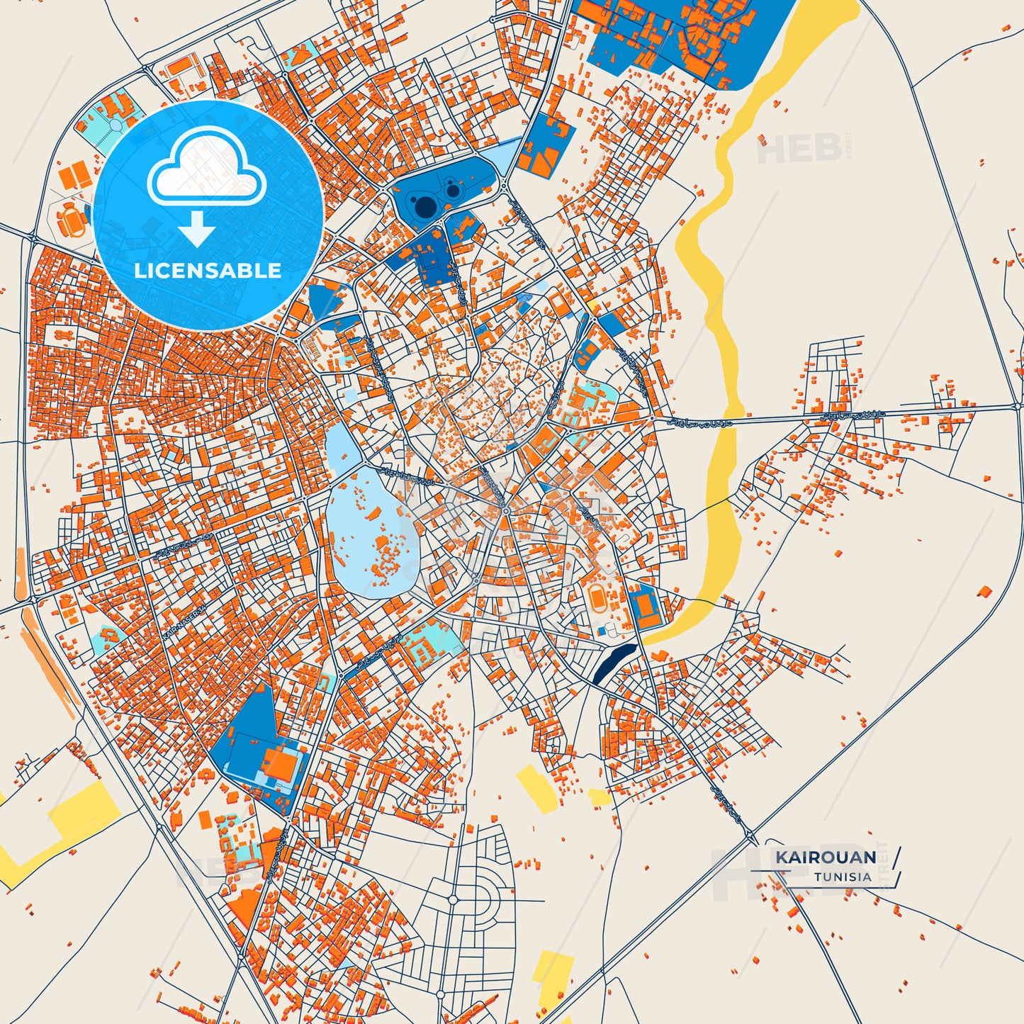 Canvas Print Template of Kairouan Street Map