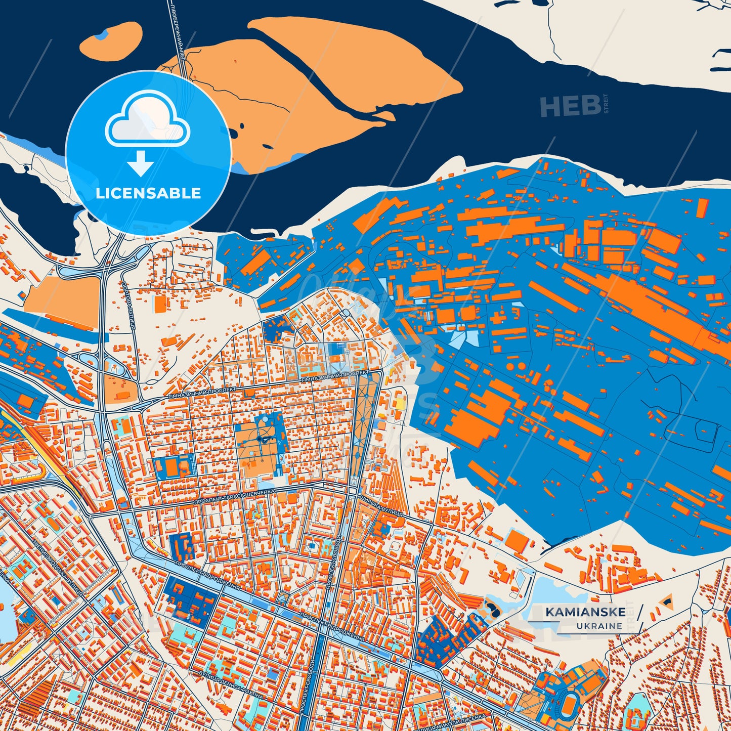 Canvas Print Template of Kamianske Street Map