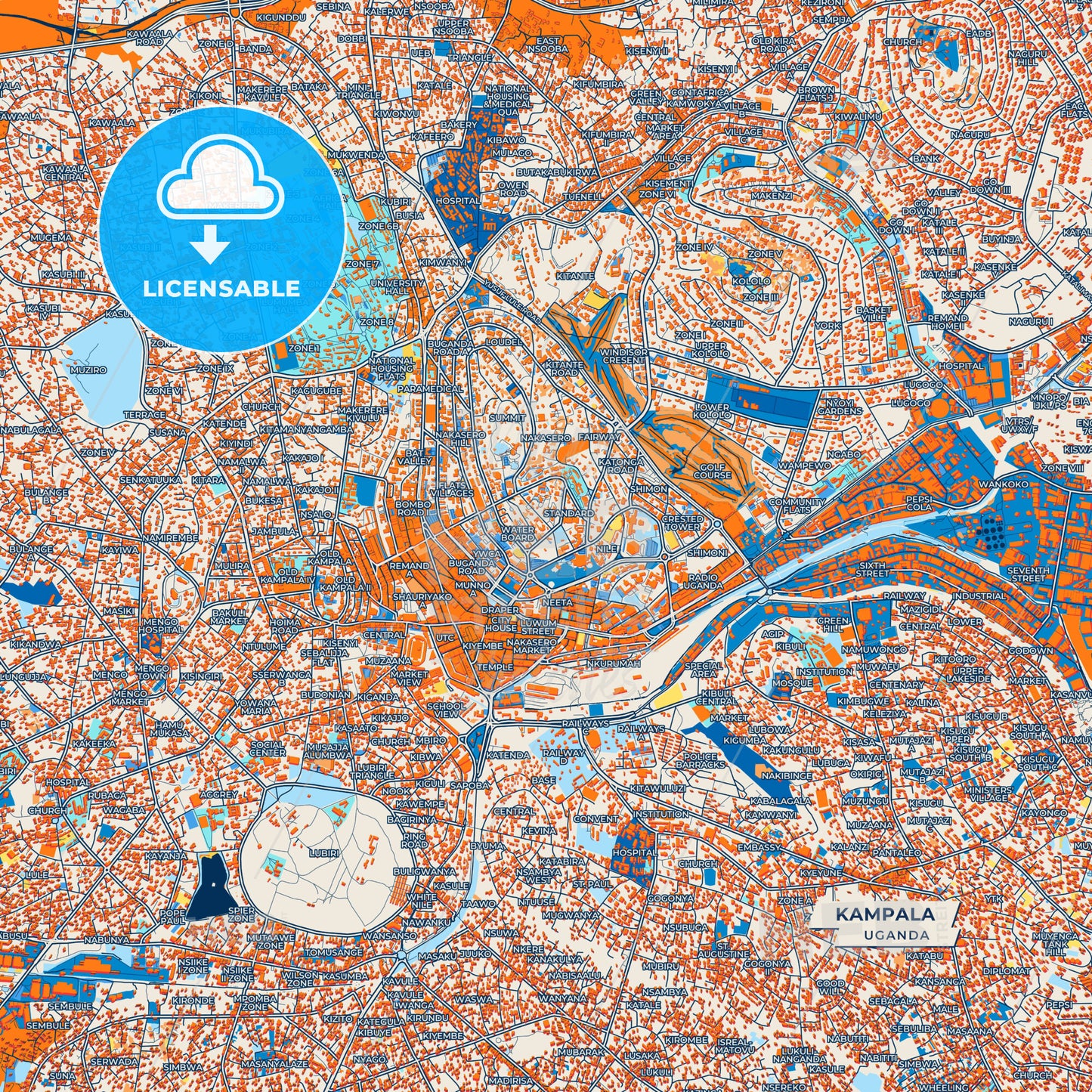 Canvas Print Template of Kampala Street Map