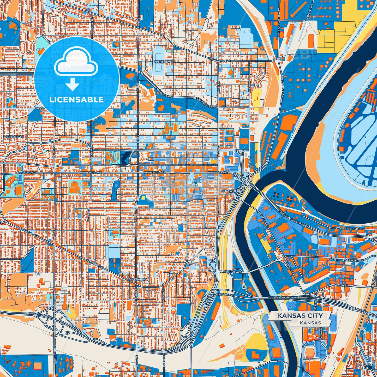 Canvas Print Template of Kansas City Street Map
