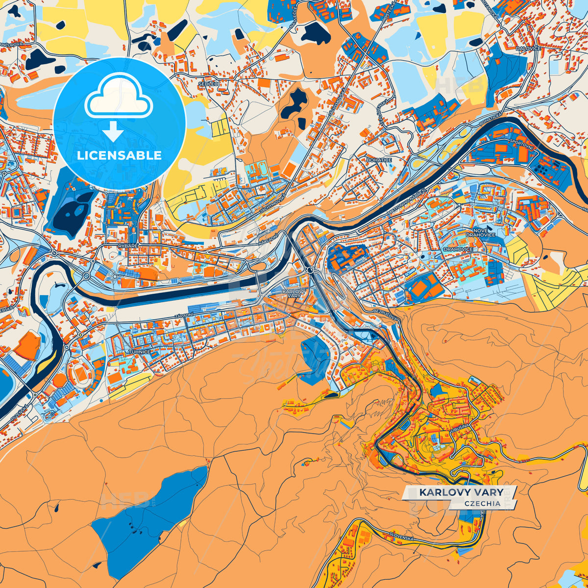 Canvas Print Template of Karlovy Vary Street Map