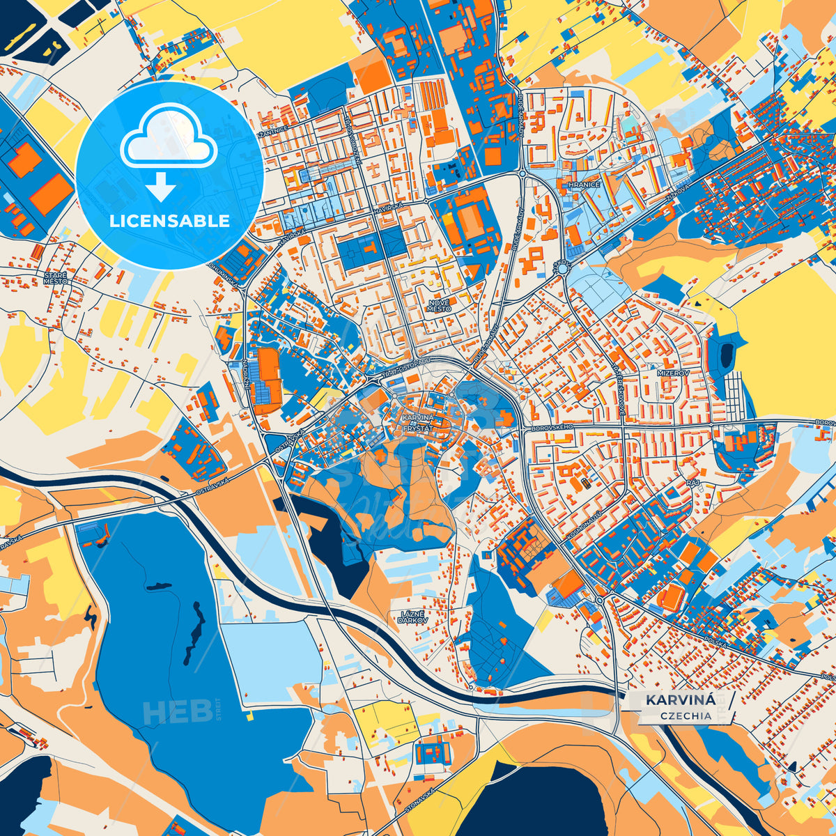 Canvas Print Template of Karviná Street Map