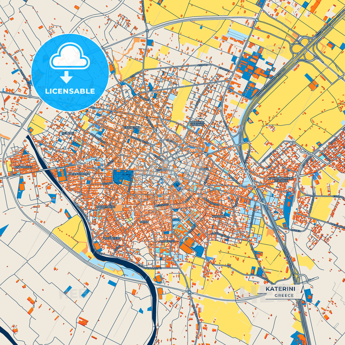 Canvas Print Template of Katerini Street Map