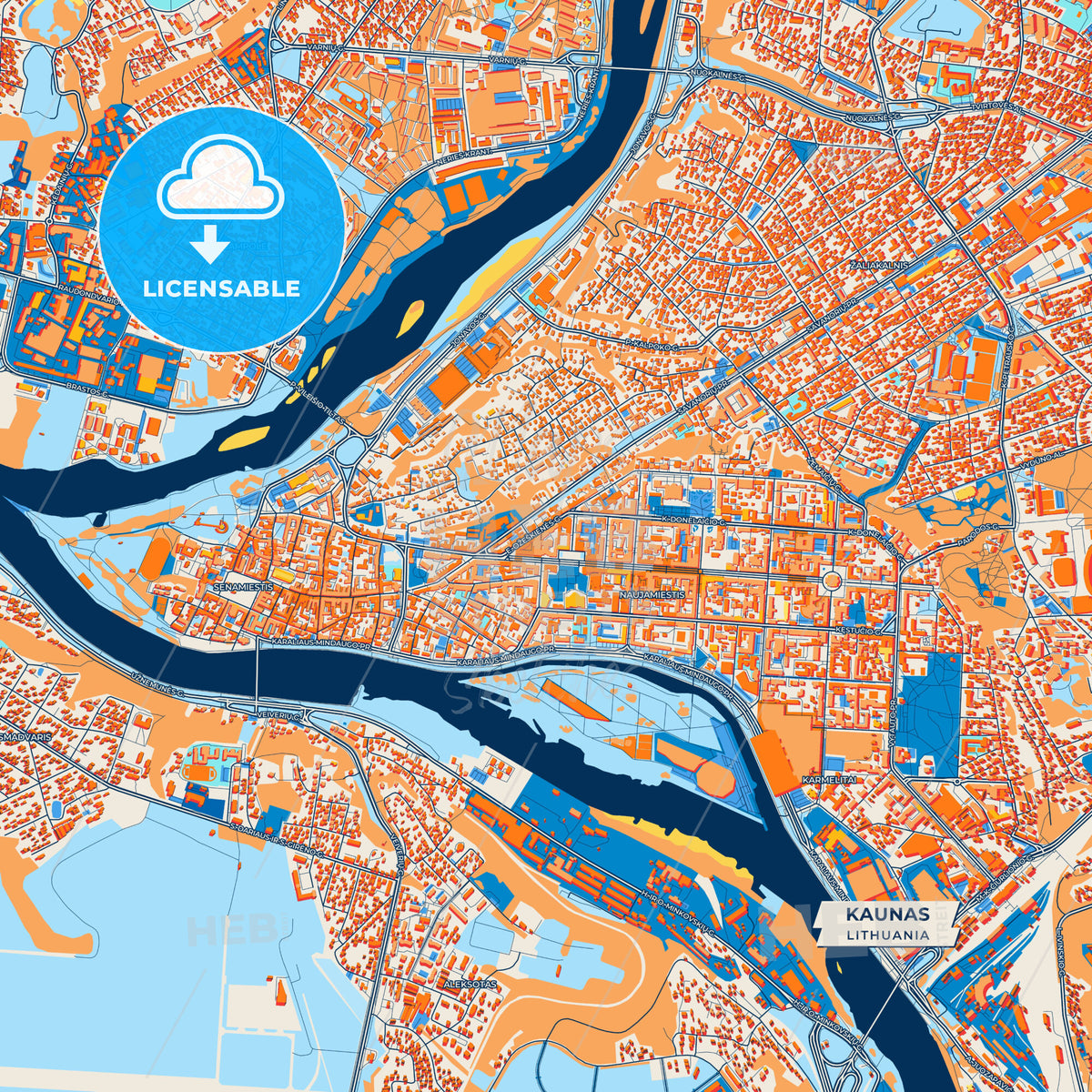 Canvas Print Template of Kaunas Street Map
