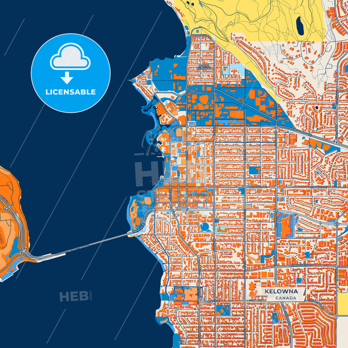 Canvas Print Template of Kelowna Street Map