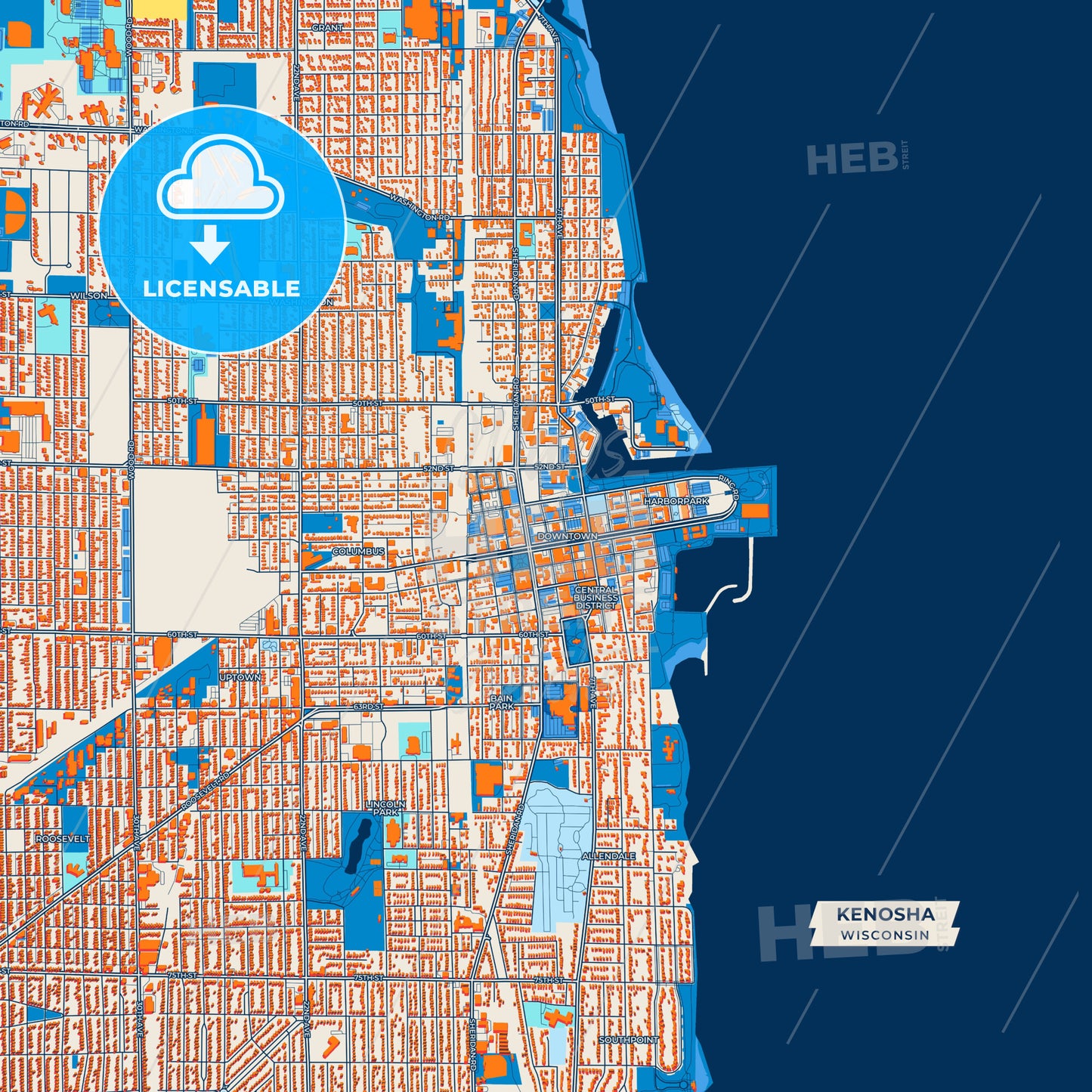 Canvas Print Template of Kenosha Street Map
