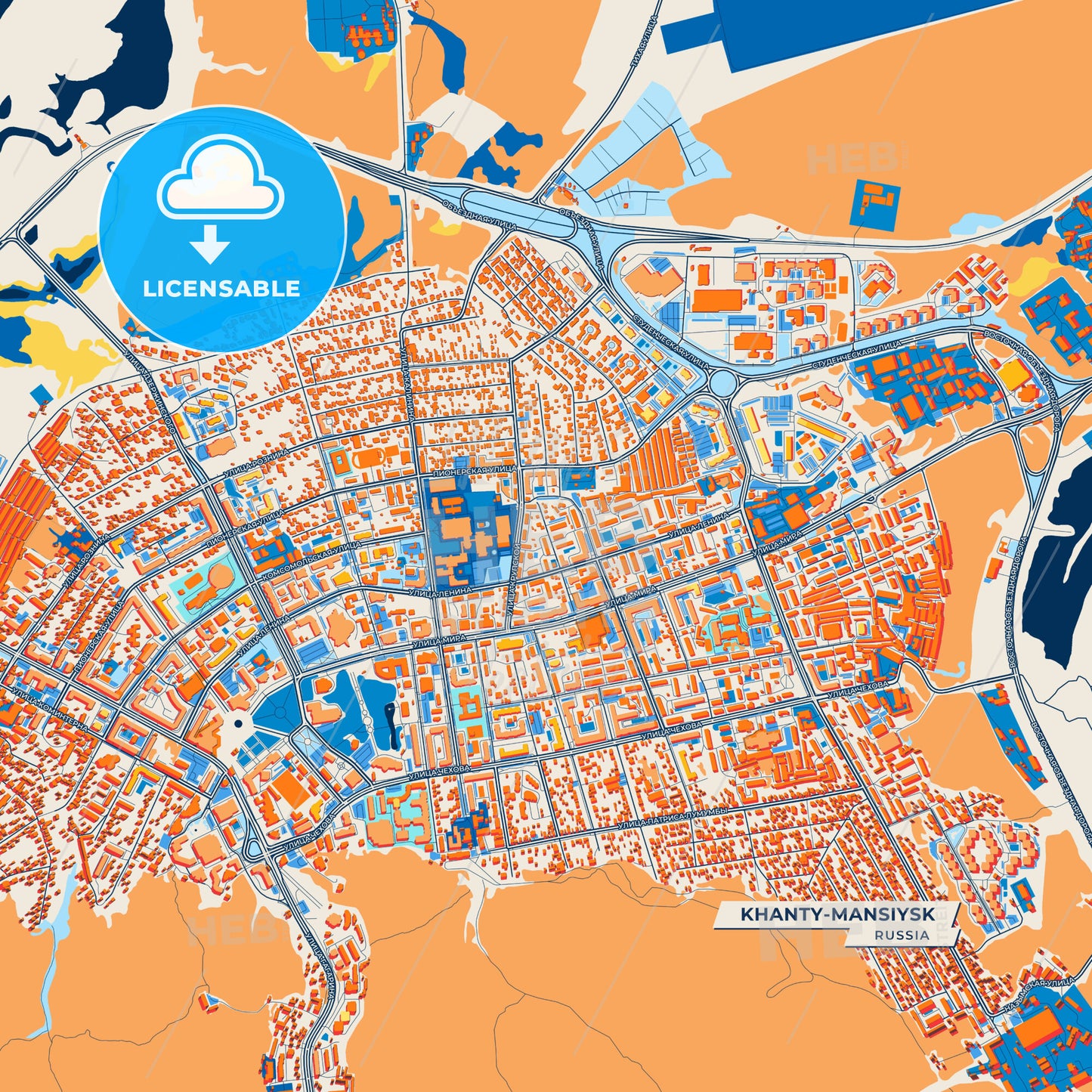 Canvas Print Template of Khanty-Mansiysk Street Map