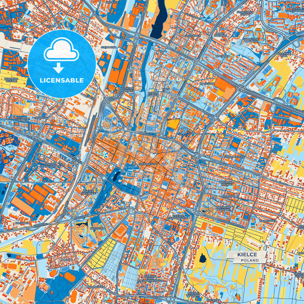 Canvas Print Template of Kielce Street Map